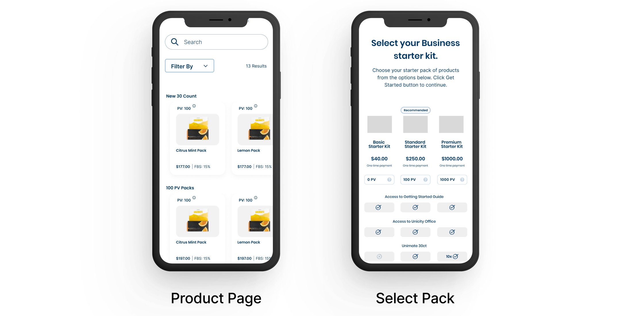 Usability testing — Product Page and Select Pack